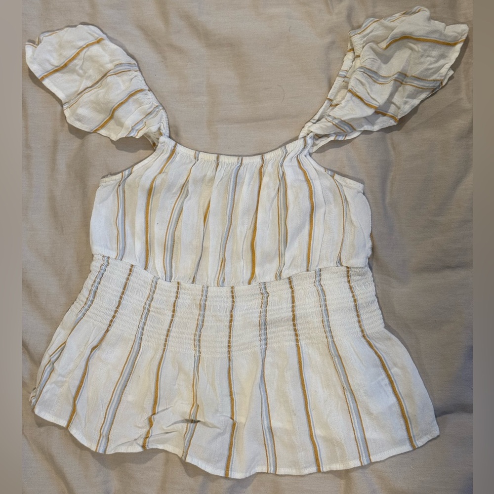 American Eagle Outfitters Cream and Gold Striped Blouse